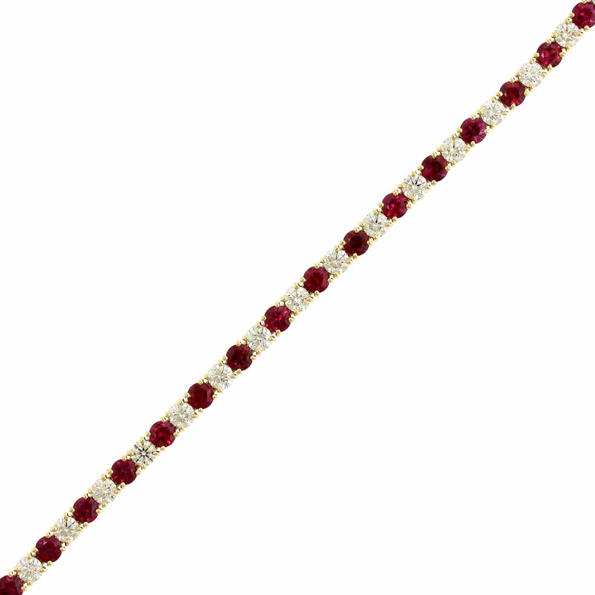 18K Yellow Gold Round Ruby and Diamond Bracelet