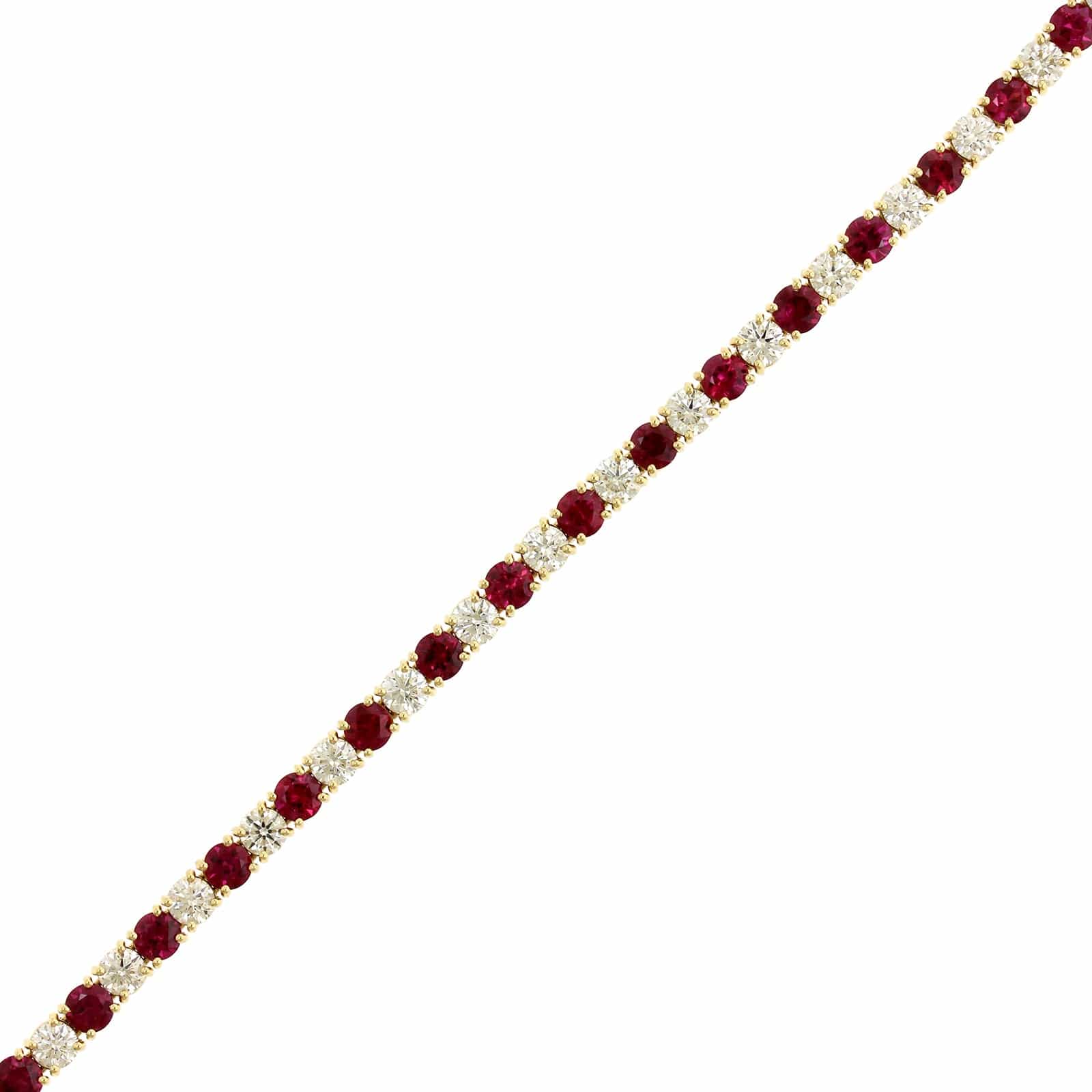 18K Yellow Gold Round Ruby and Diamond Bracelet