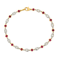 18K Yellow and White Gold Bezel Set Alternating Ruby and Diamond Bracelet