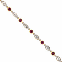 18K Yellow and White Gold Bezel Set Alternating Ruby and Diamond Bracelet