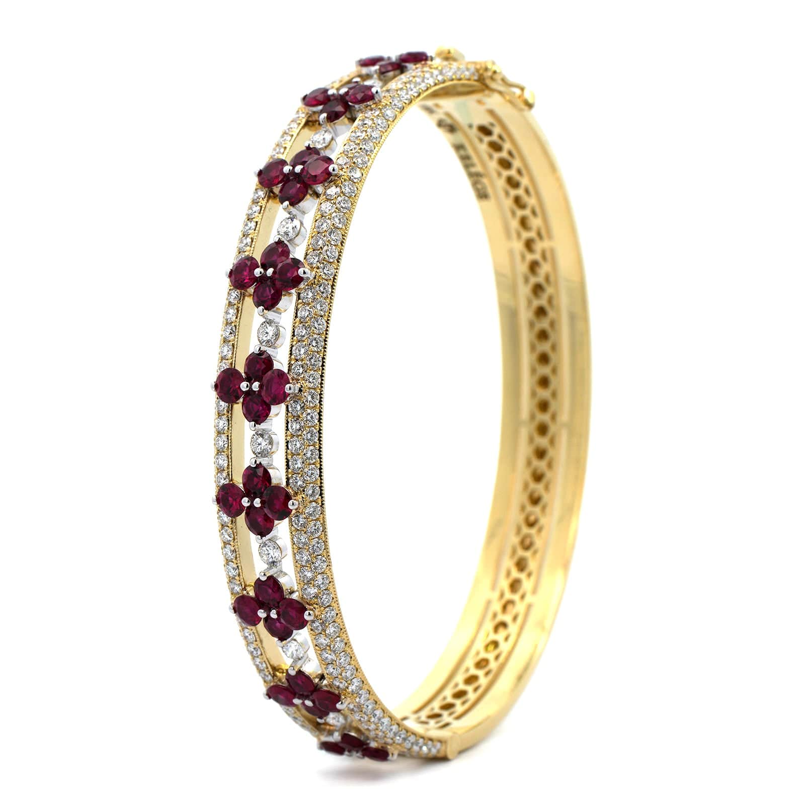 18K Yellow Gold Ruby and Diamond Bangle Bracelet