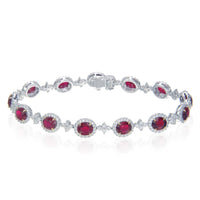 18K White Gold Ruby and Diamond Cluster Bracelet