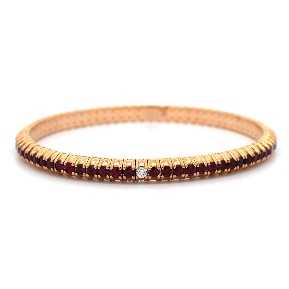 Zydo 18K Rose Gold Ruby and Diamond Single Row Stretch Bracelet