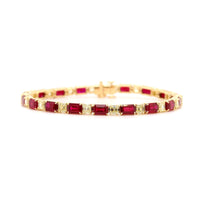 18K Yellow Gold Emerald Cut Ruby and Diamond Bracelet
