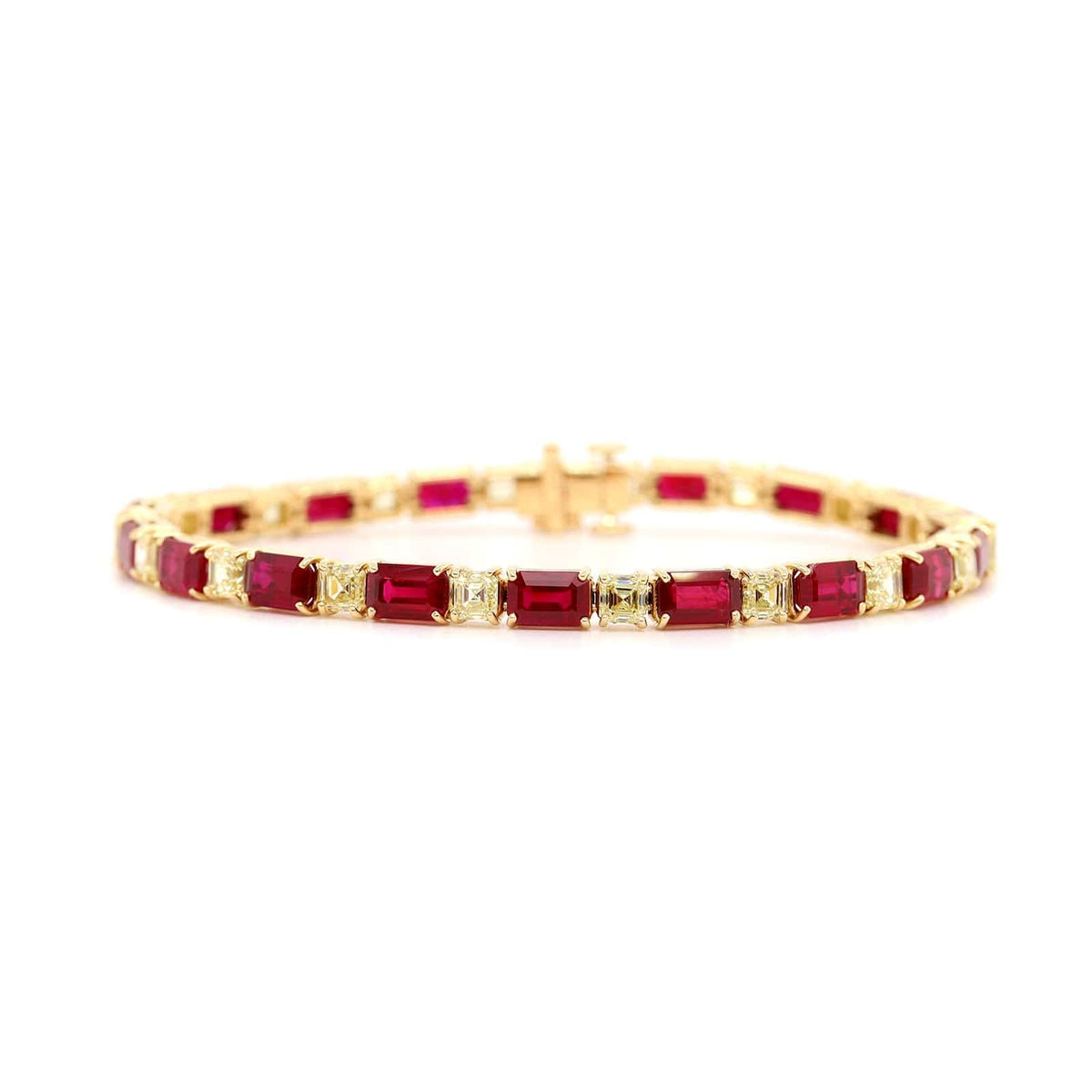 18K Yellow Gold Emerald Cut Ruby and Diamond Bracelet