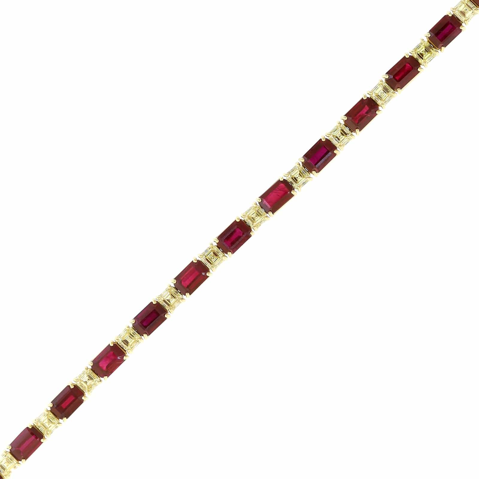 18K Yellow Gold Emerald Cut Ruby and Diamond Bracelet