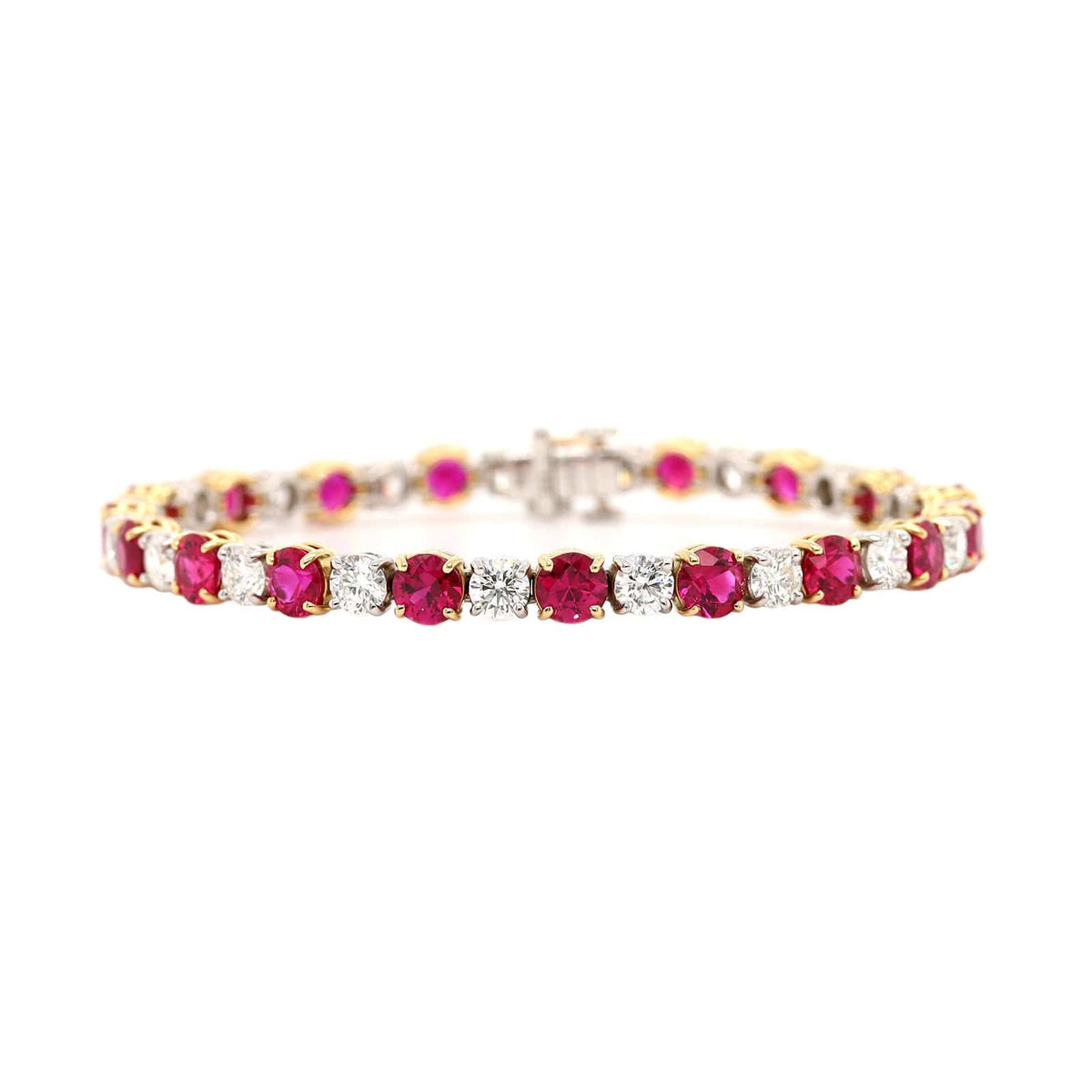 18K Yellow Gold Round Ruby and Diamond Bracelet