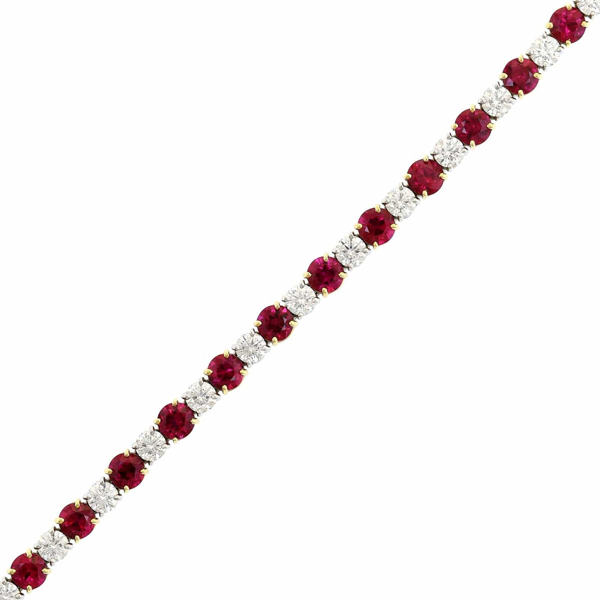 18K Yellow Gold Round Ruby and Diamond Bracelet