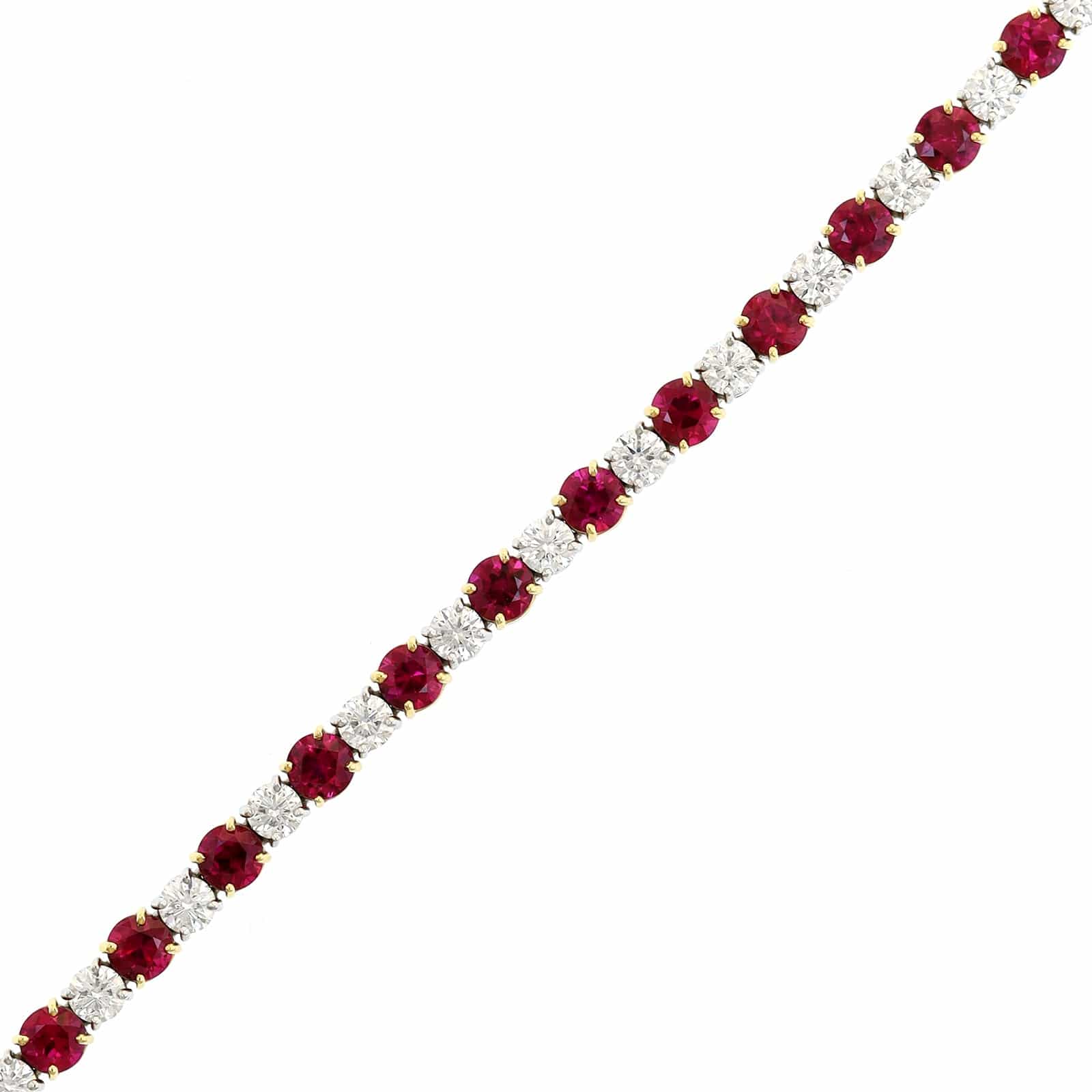 18K Yellow Gold Round Ruby and Diamond Bracelet