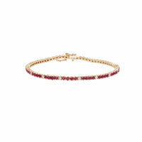 18K Yellow Gold Round Ruby and Diamond Tennis Bracelet