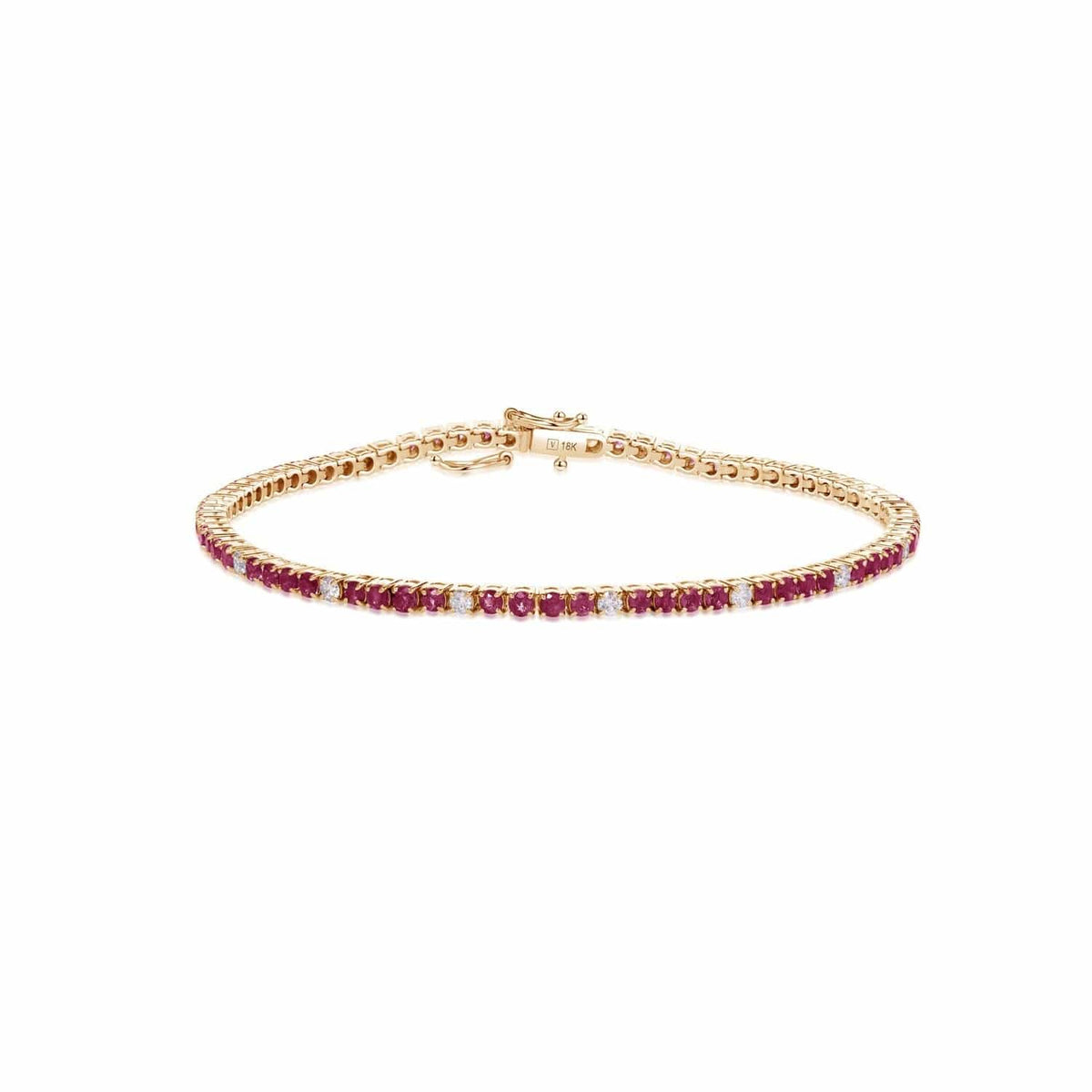 18K Yellow Gold Round Ruby and Diamond Tennis Bracelet