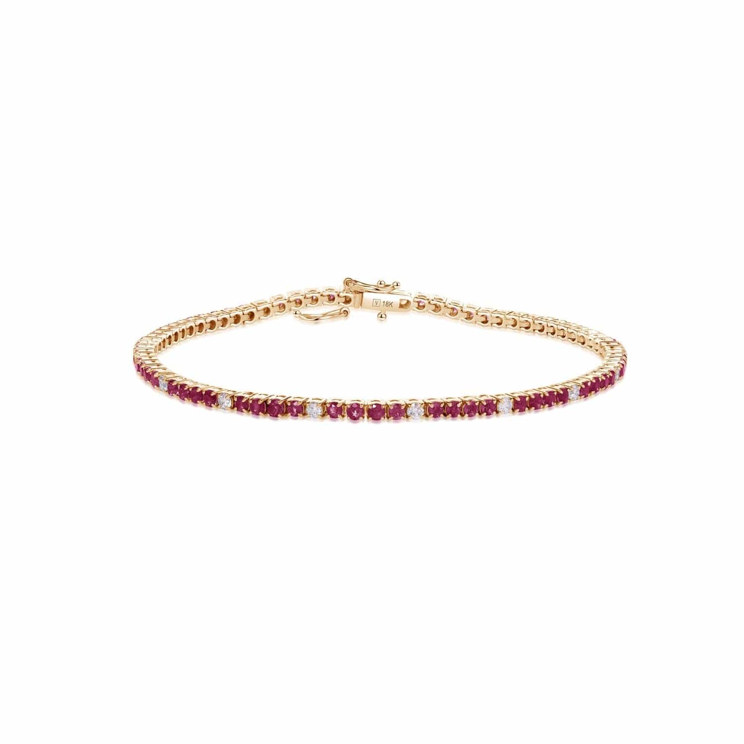 18K Yellow Gold Round Ruby and Diamond Tennis Bracelet