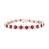 Platinum Alternating Oval Ruby and Diamond Tennis Bracelet