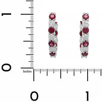 18K White Gold Inside Outside Ruby and Diamond Hoop Earrings
