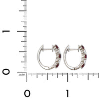 18K White Gold Diamond & Ruby Huggie Earrings