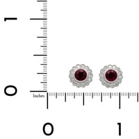 18K White Gold Round Ruby Diamond Halo Milgrain Earrings