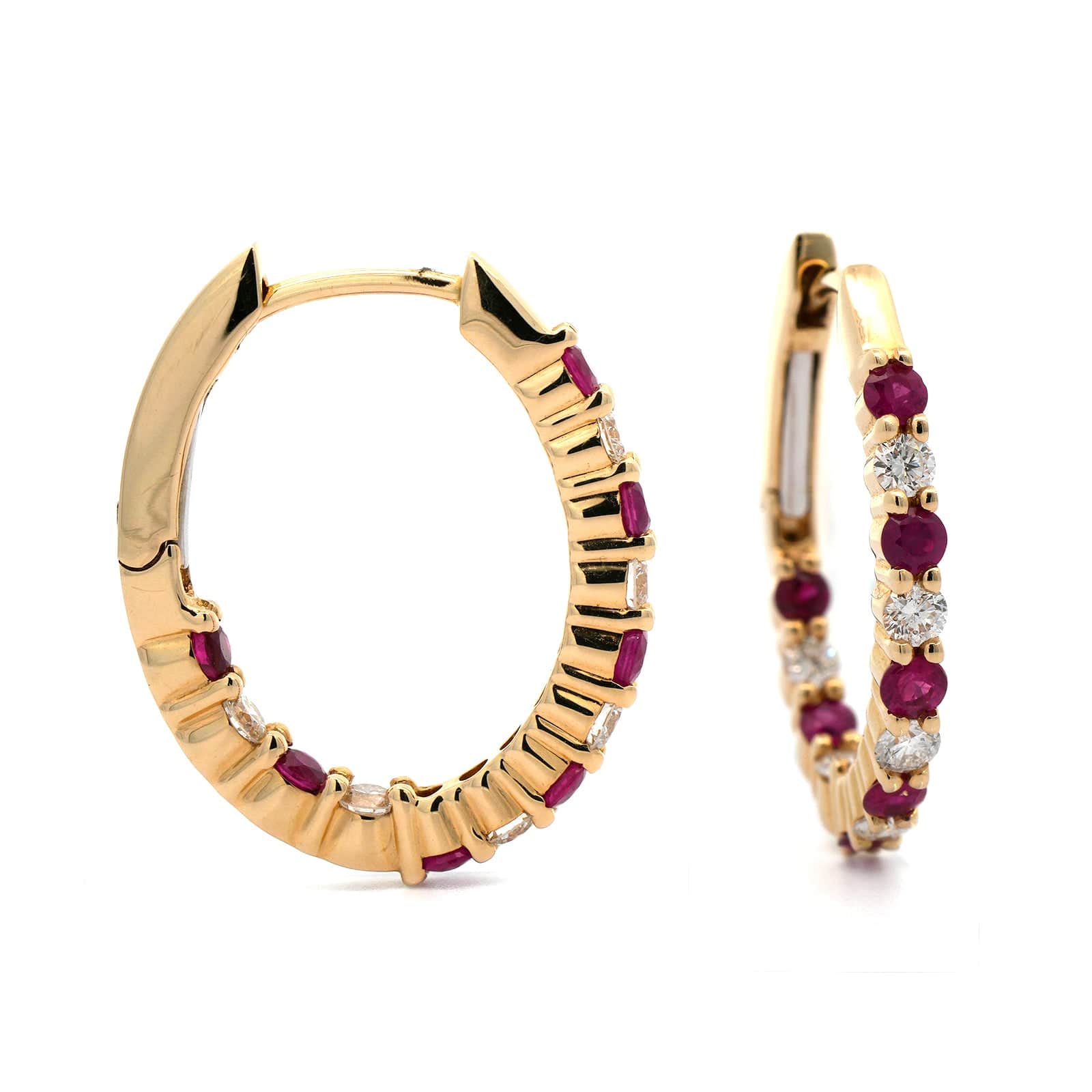 Ruby Earring Loop 14K Yellow Gold Diamond & Ruby Hoop Earrings – Long's Jewelers
