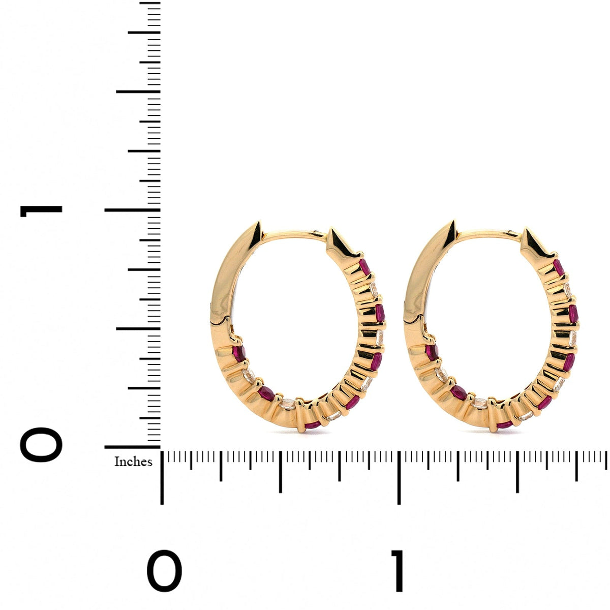 14K Yellow Gold Diamond & Ruby Hoop Earrings