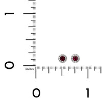 14K White Gold Round Ruby and Diamond Halo Stud Earrings