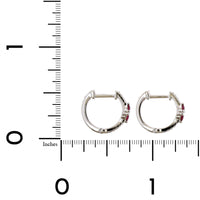 14K White Gold Diamond & Ruby Huggie Earrings