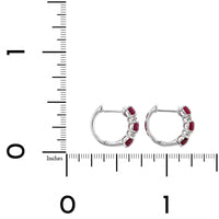 14K White Gold Alternating Diamond & Ruby Huggie Earrings