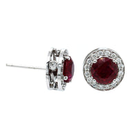 18K White Gold Ruby Diamond Halo Stud Earrings