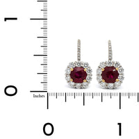 Platinum Cushion Cut Ruby and Diamond Halo Drop Earrings