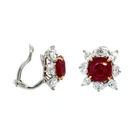 Oscar Heyman 18K Yellow Gold & Platinum Vivid Red Ruby Diamond Halo Stud Earrings