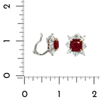 Oscar Heyman 18K Yellow Gold & Platinum Vivid Red Ruby Diamond Halo Stud Earrings