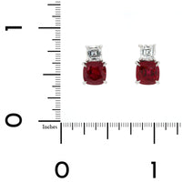 Platinum Round Ruby and Cushion Diamond Stud Earrings