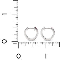 14K White Gold Two-Row Diamond and Ruby Huggie Earrings