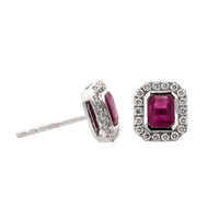 18K White Gold Diamond & Ruby Stud Earrings
