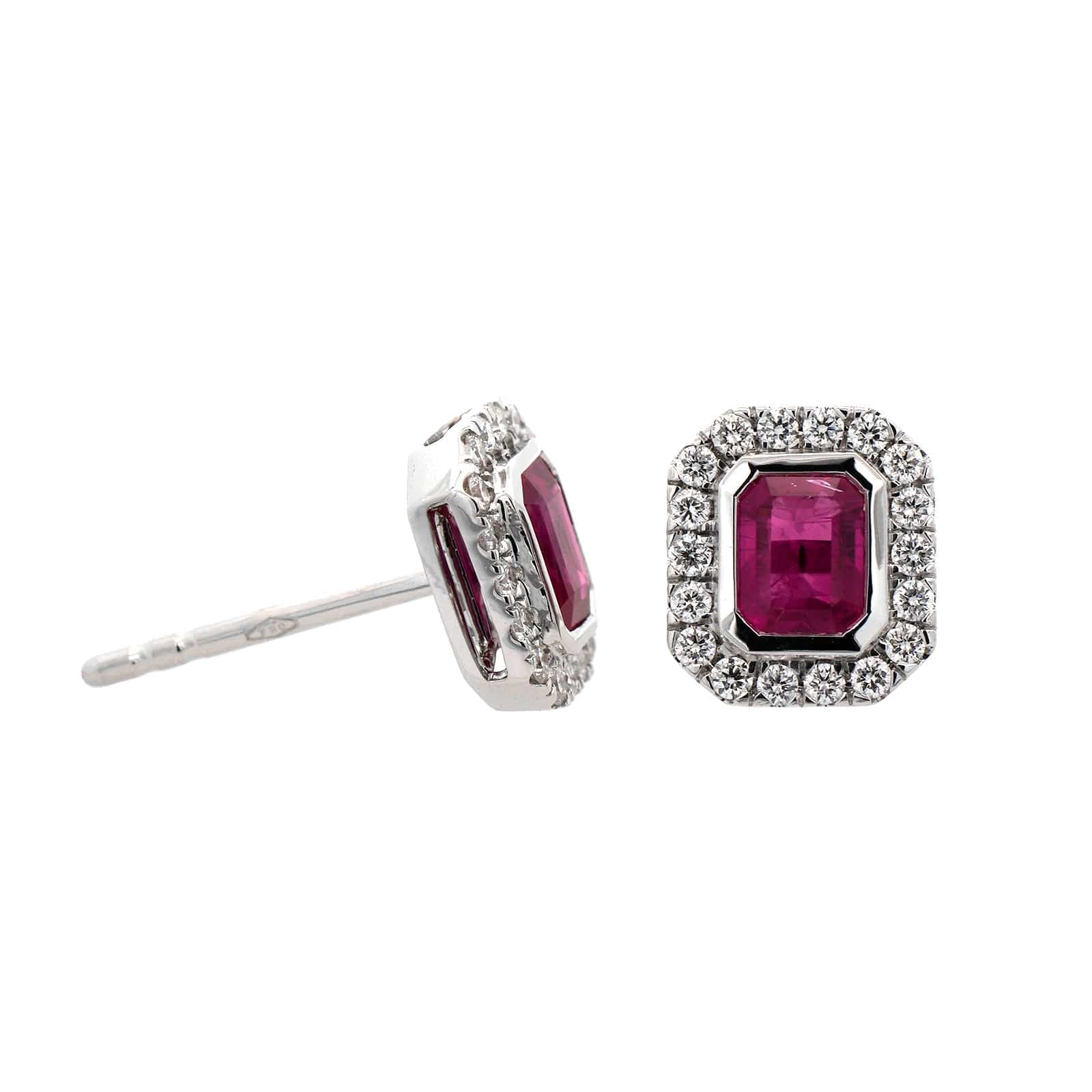 18K White Gold Diamond & Ruby Stud Earrings