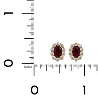 14K Yellow Gold Oval Ruby and Round Diamond Halo Stud Earrings
