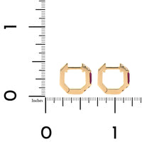 14K Yellow Gold Baguette Ruby and Round Diamond Huggie Earrings