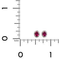 14K White Gold Diamond & Oval Ruby Stud Earrings