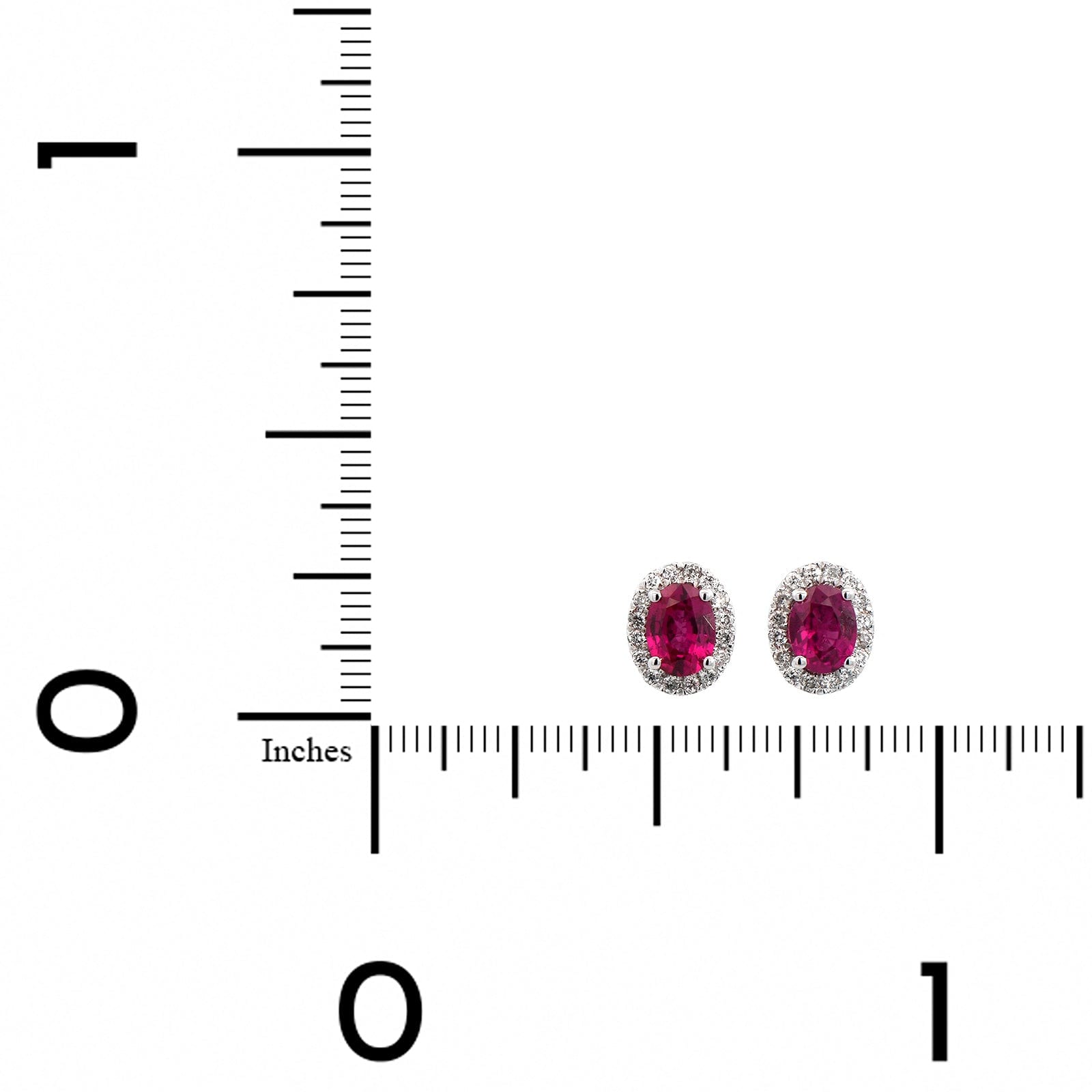 14K White Gold Diamond & Oval Ruby Stud Earrings