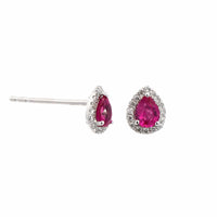 14K White Gold Diamond & Pear Shaped Ruby Stud Earrings