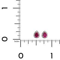 14K White Gold Diamond & Pear Shaped Ruby Stud Earrings