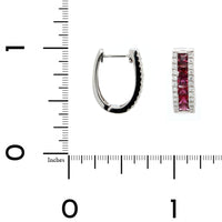14K White Gold 3 Row Ruby and Diamond Hoop Earrings