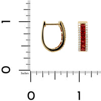 14K Yellow Gold 3 Row Ruby and Diamond Hoop Earrings
