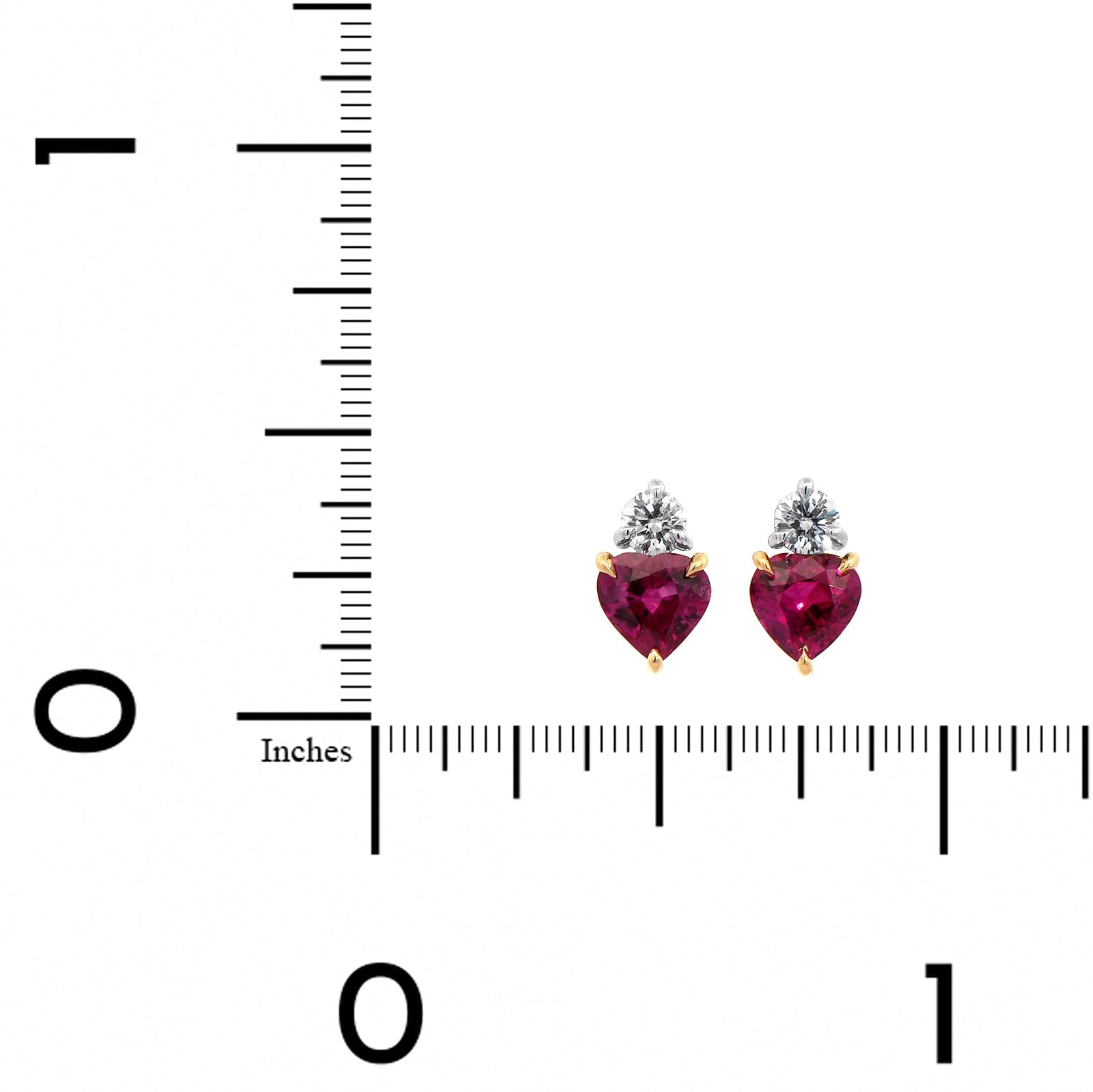 Platinum and 18K Yellow Gold Diamond & Heart Shaped Ruby Stud Earrings