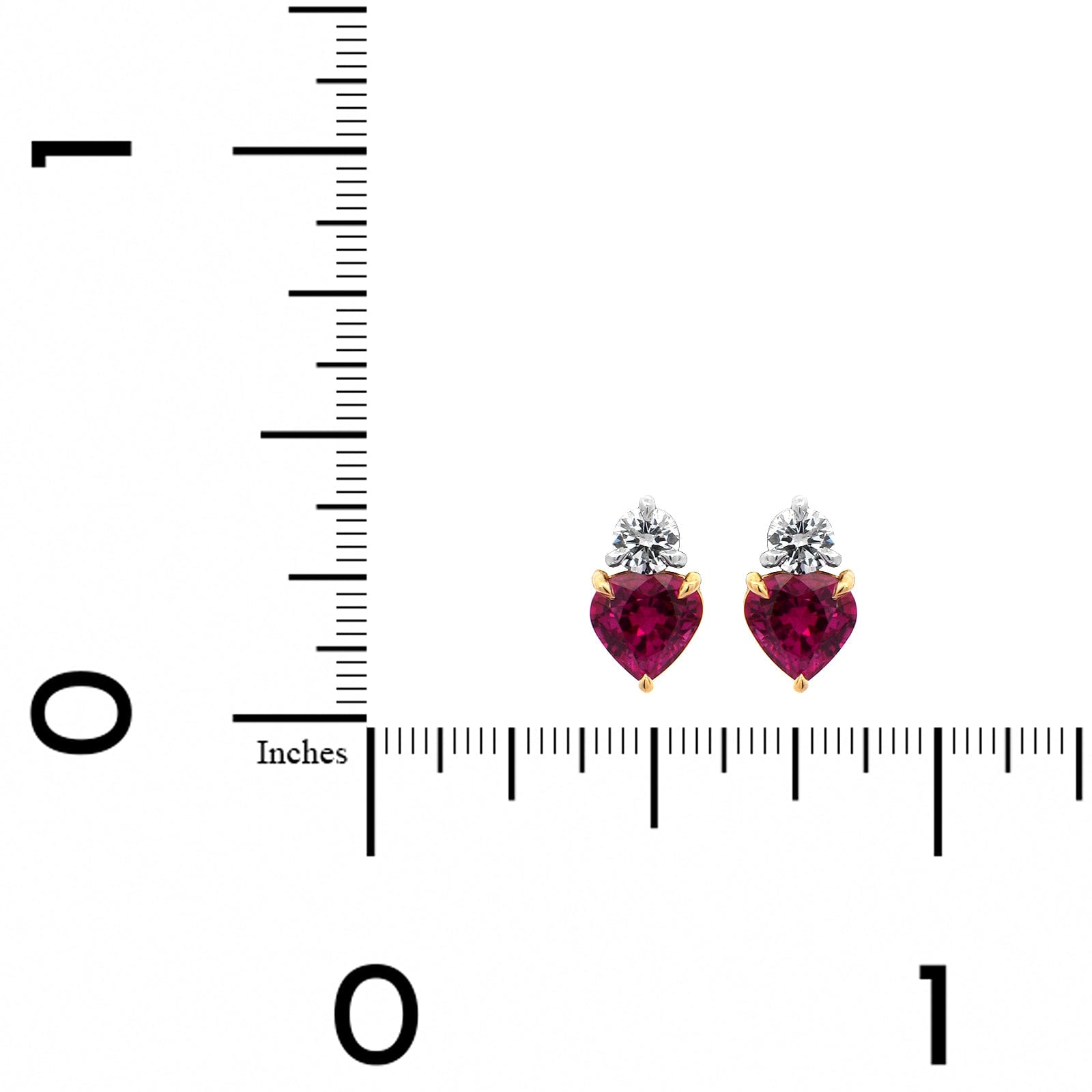 Platinum and 18K Yellow Gold Diamond & Heart Shaped Ruby Stud Earrings