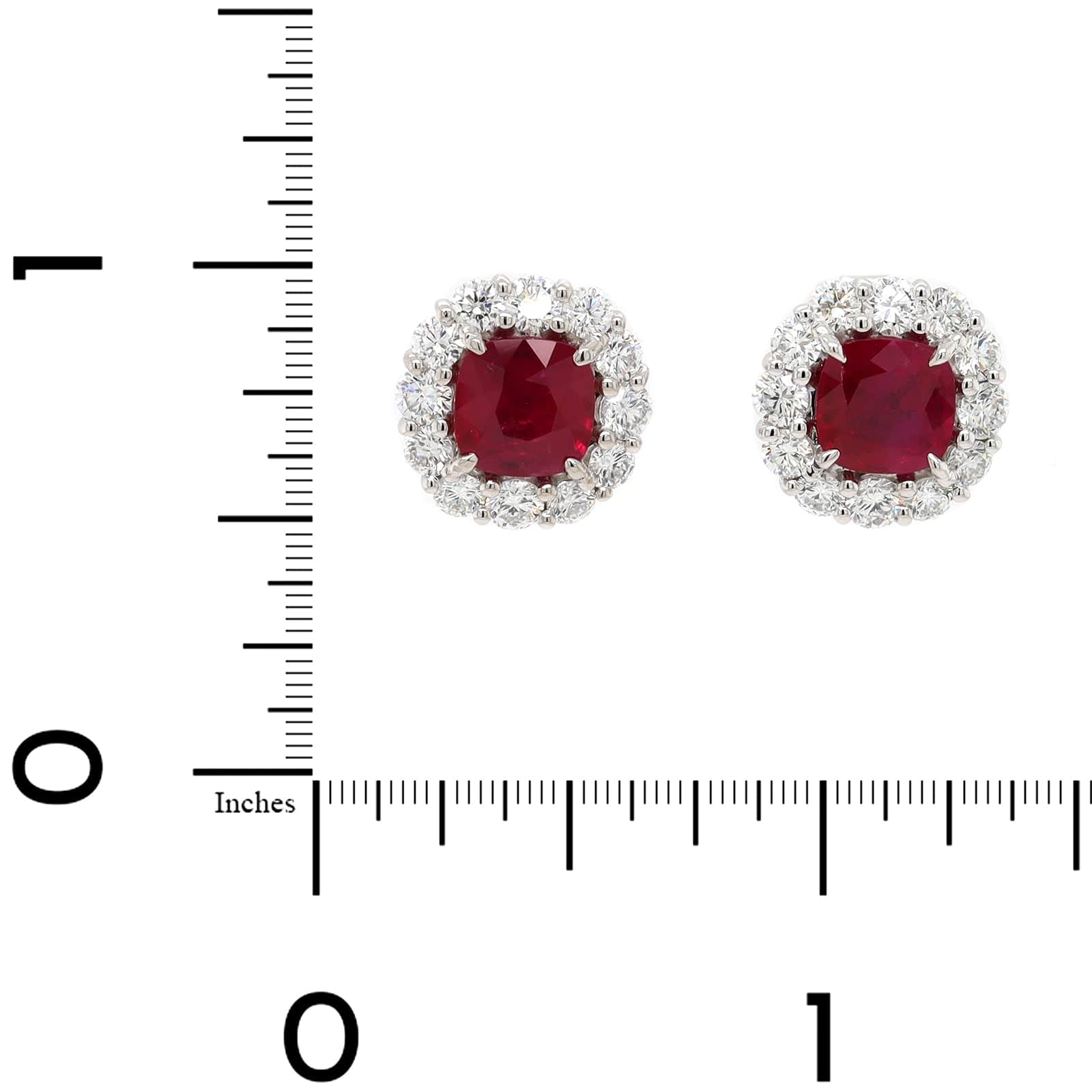 Platinum Cushion Cut Ruby and Diamond Halo Stud Earrings