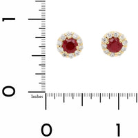 18K Yellow Gold Round Ruby and Diamond Halo Stud Earrings