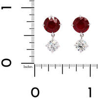 18K White Gold Round Ruby and Diamond Drop Earrings