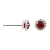 18K White Gold Ruby and Diamond Halo Stud Earrings