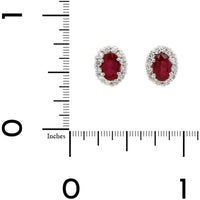 18K White Gold Oval Ruby and Diamond Halo Stud Earrings