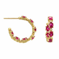 Suzy Landa 18K Yellow Gold Ruby and Diamond Small Round Hoop Earrings