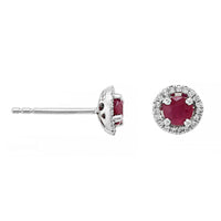14K White Gold Ruby and Diamond Halo Stud Earrings